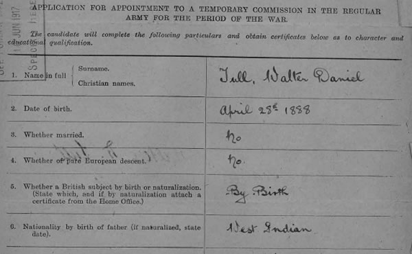 Walter Tull Army Application